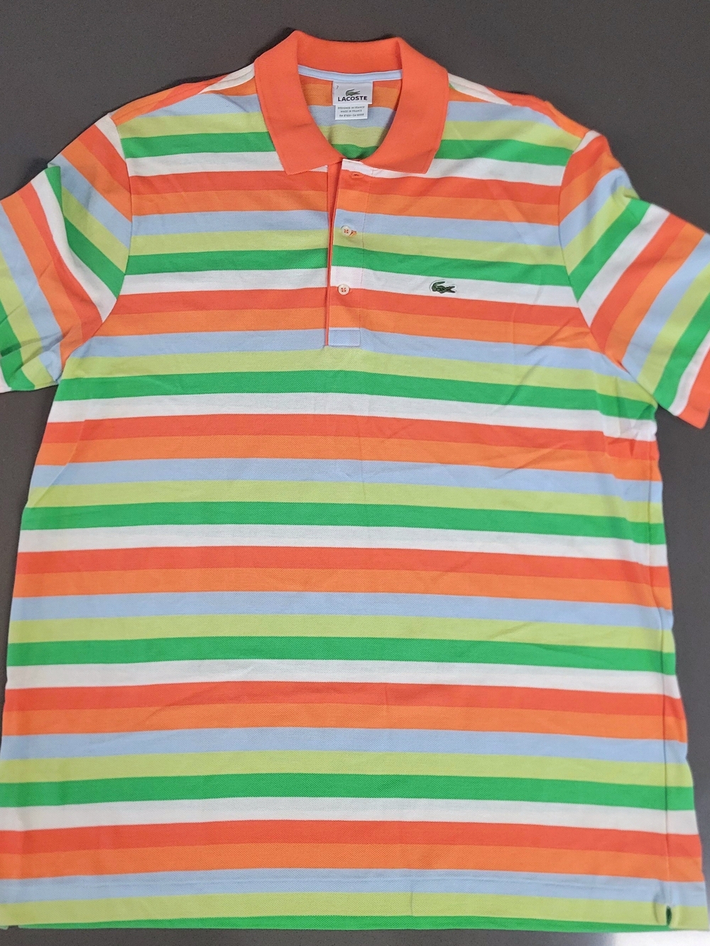 Lacoste Orange, Green & Blue Striped Polo Shirt